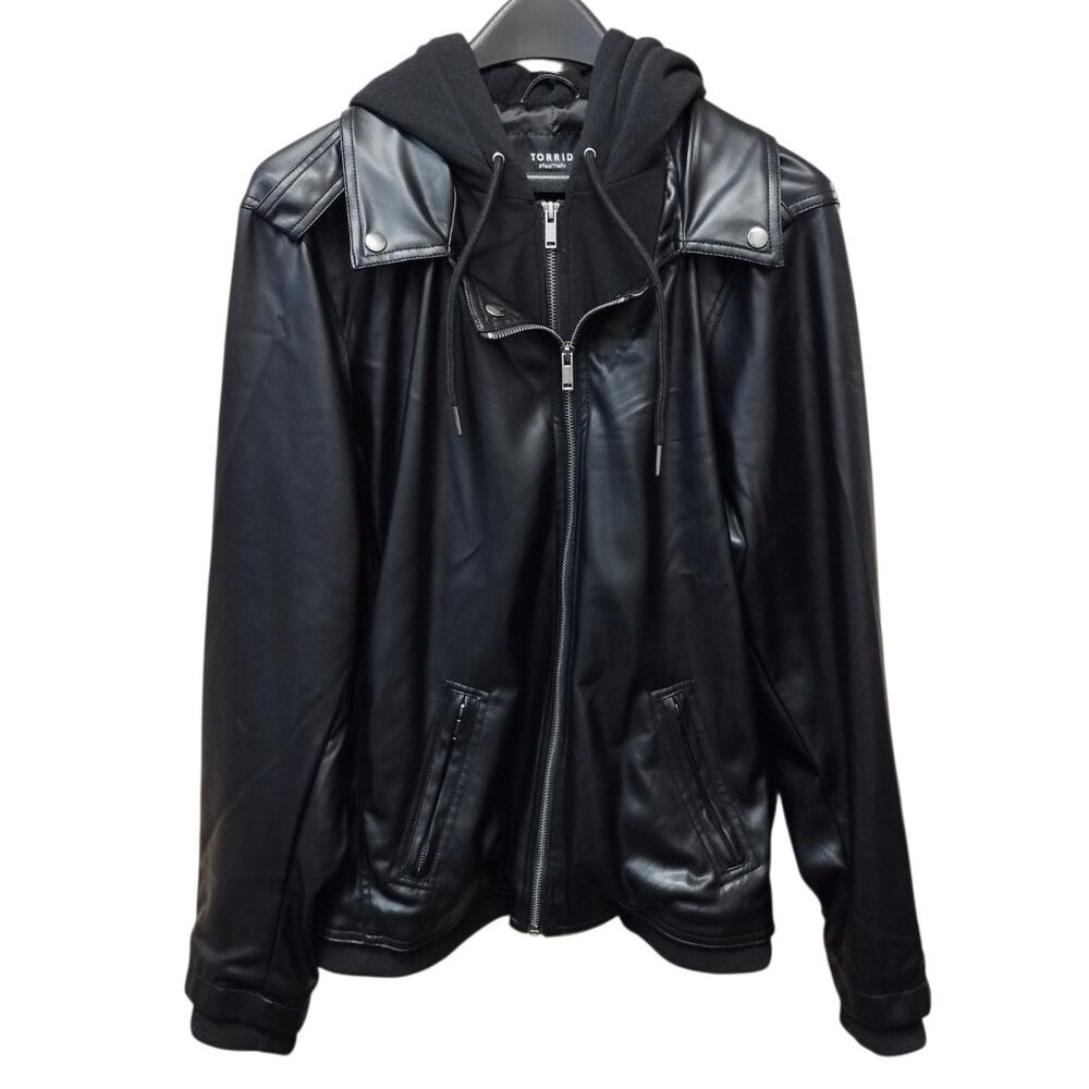 NWT Torrid Faux Leather Mixed Media Hooded Moto Jacket 3X Black Alternative Punk